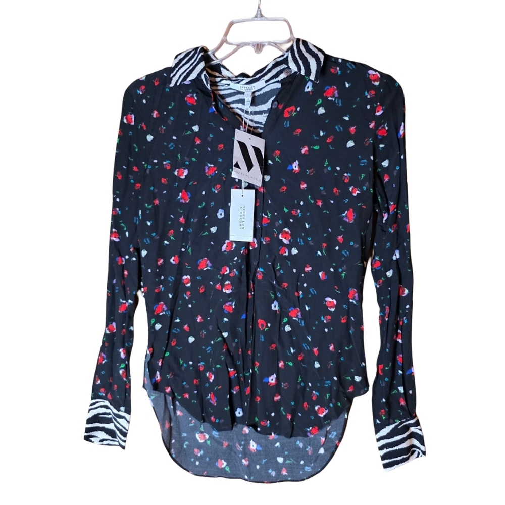 NWT Derek Lam 10 Crosby Mixed Print Floral & Zebra Button Down Shirt Women’s 2